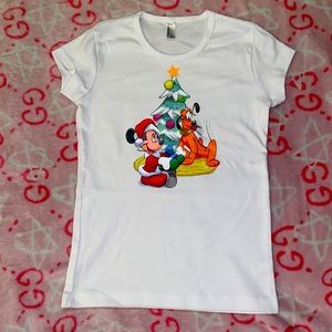 Girl’s Cute Mickey Mouse Christmas Fitted T-Shirt Kid Sz 12 American Apparel New